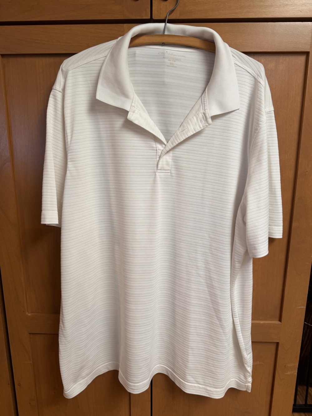 croft & barrow White Short-Sleeve Polo with Subtle Stripe Texture
